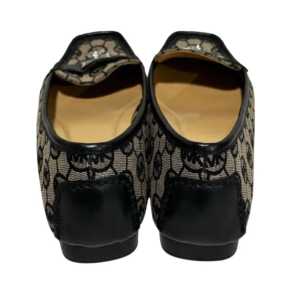 Michael Kors Flats Driving Loafers Slip On Shoes Casual Black Beige Logo 9M